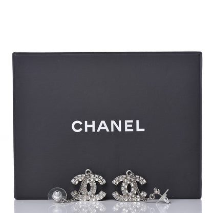 Chanel Baguette Crystal CC Drop Earrings Silver 6 of 6