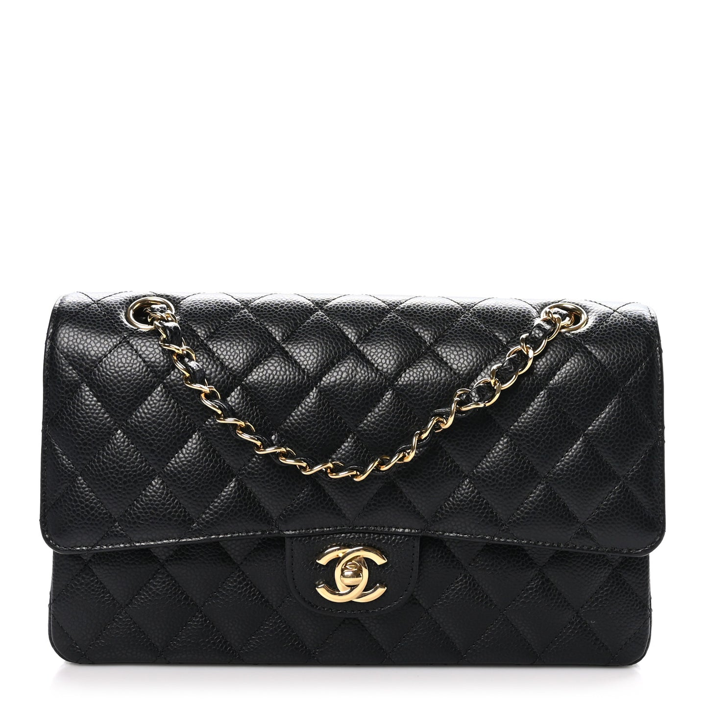 Caviar Quilted Medium Double Flap Black