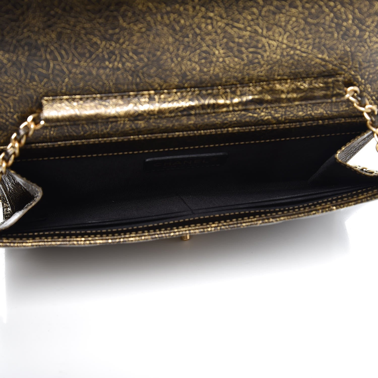 Chanel Cracked Metallic Calfskin Quilted Zip Away Chain Clutch Gold 5 of 7