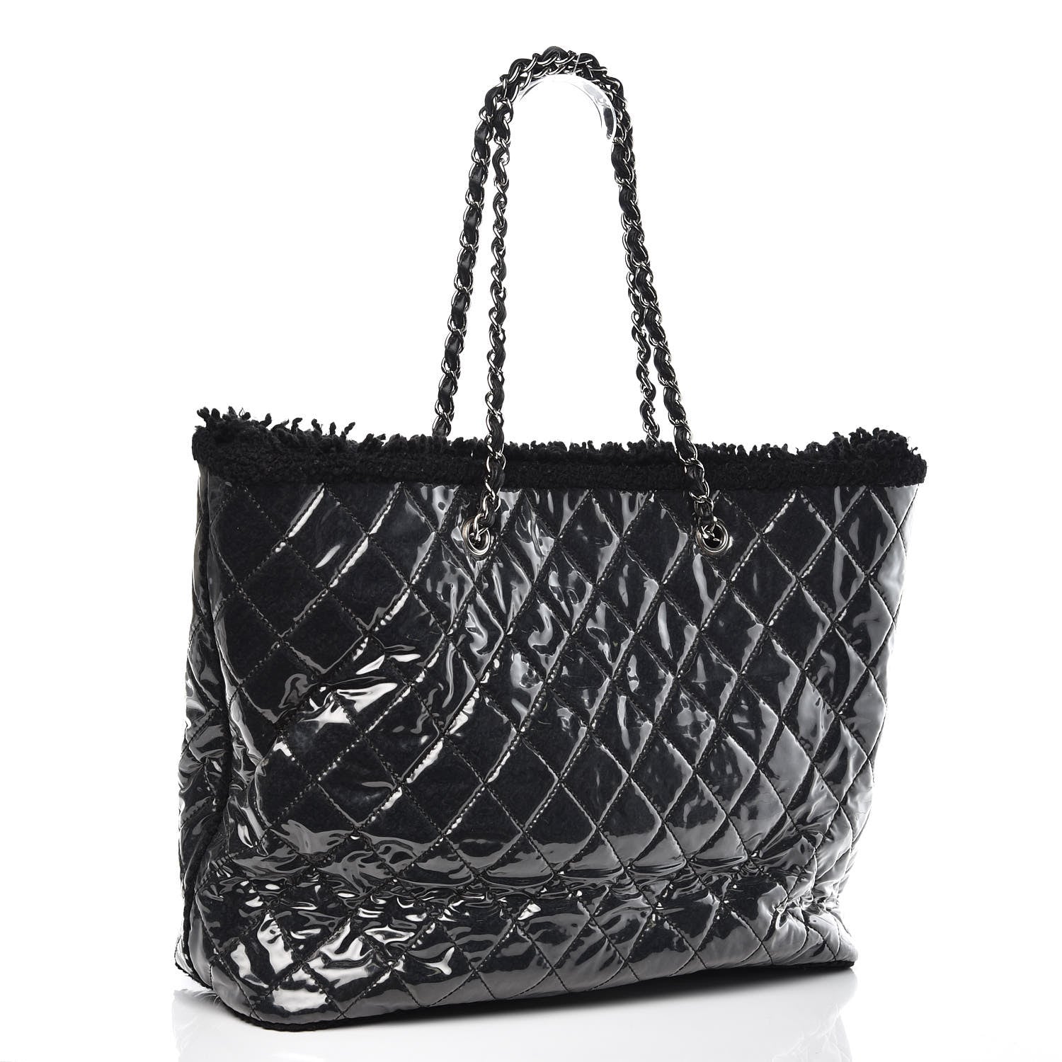 Chanel Vinyl Quilted Large Funny Tweed Tote Black 3 of 10
