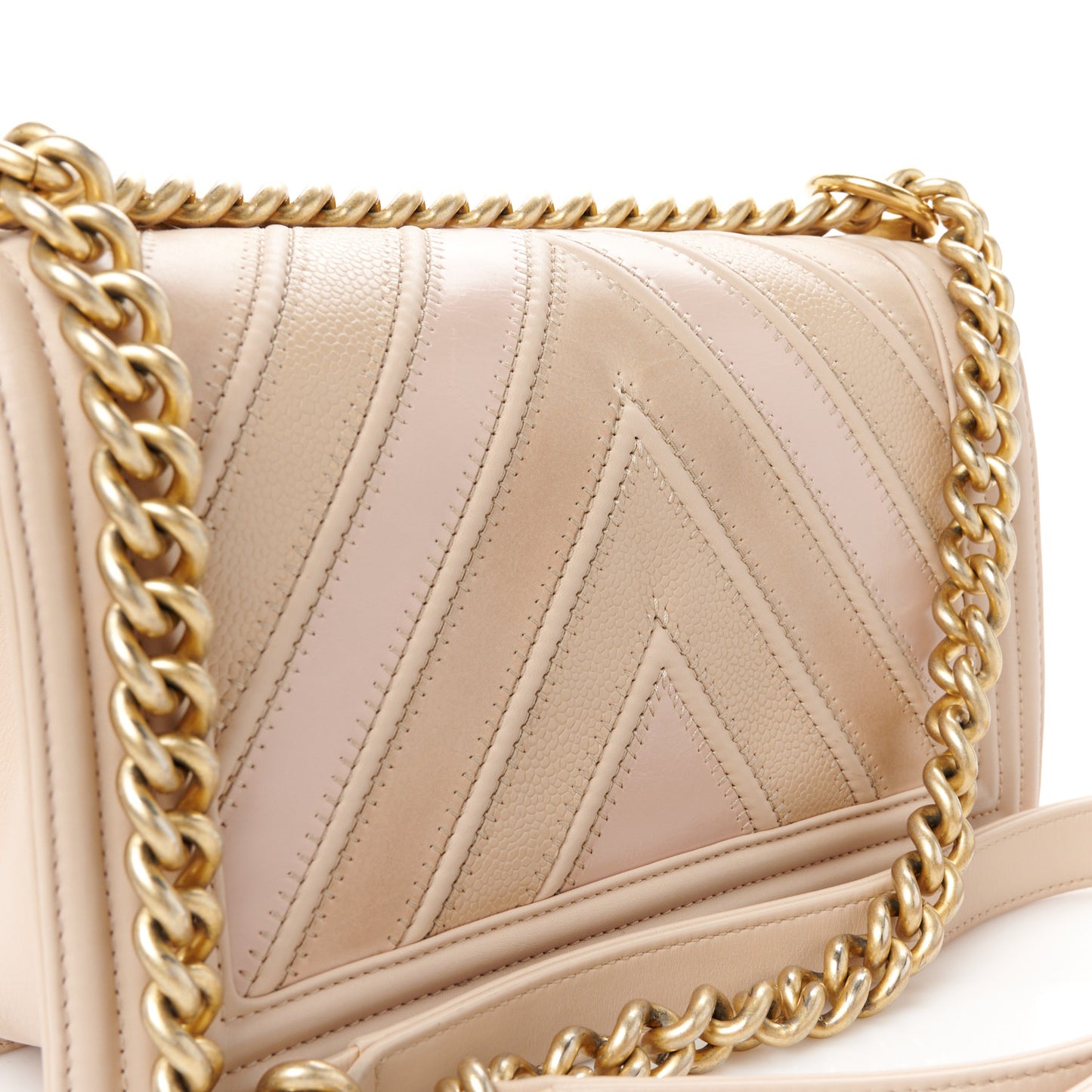 Caviar Suede Calfskin Chevron Medium Boy Flap Beige