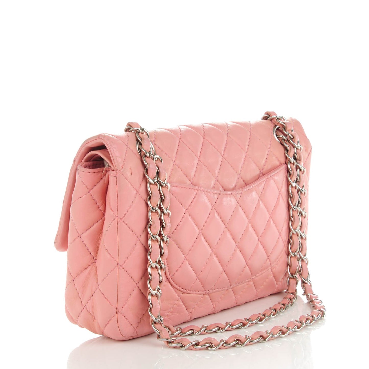 Lambskin Quilted Medium Double Flap Light Pink