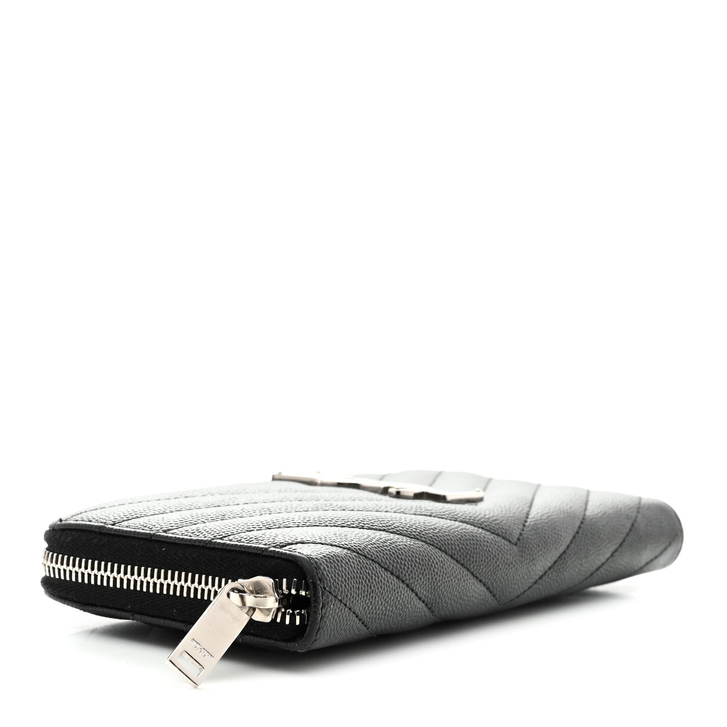 Saint Laurent Grain De Poudre Matelasse Chevron Monogram Zip Around Wallet Black 4 of 9