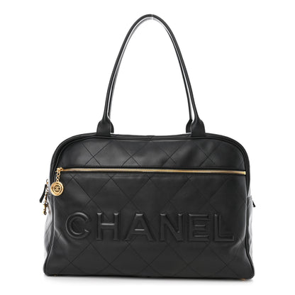 Chanel Calfskin Stitched Maxi Logo Bowling Bag Black 1 of 10