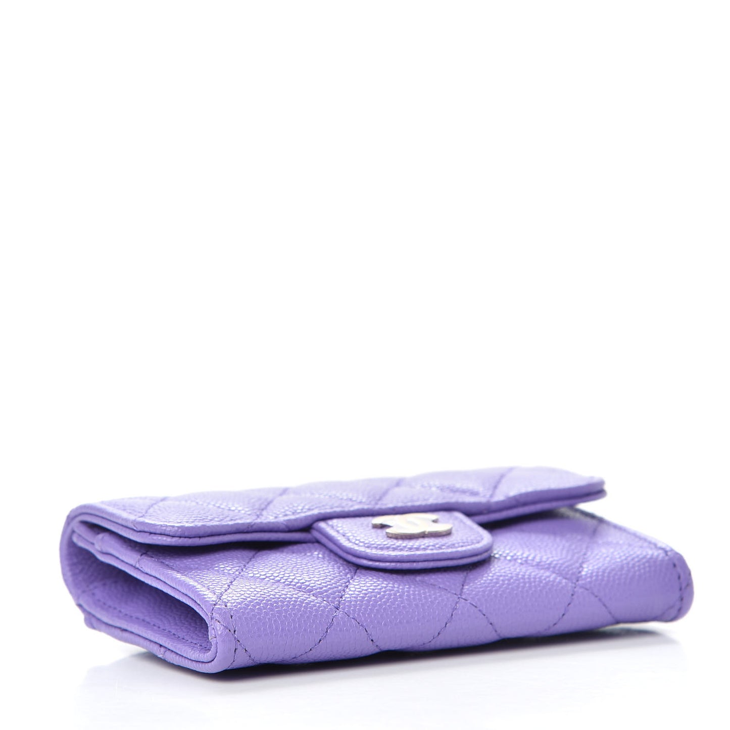 Caviar Quilted Flap Card Holder Wallet Purple