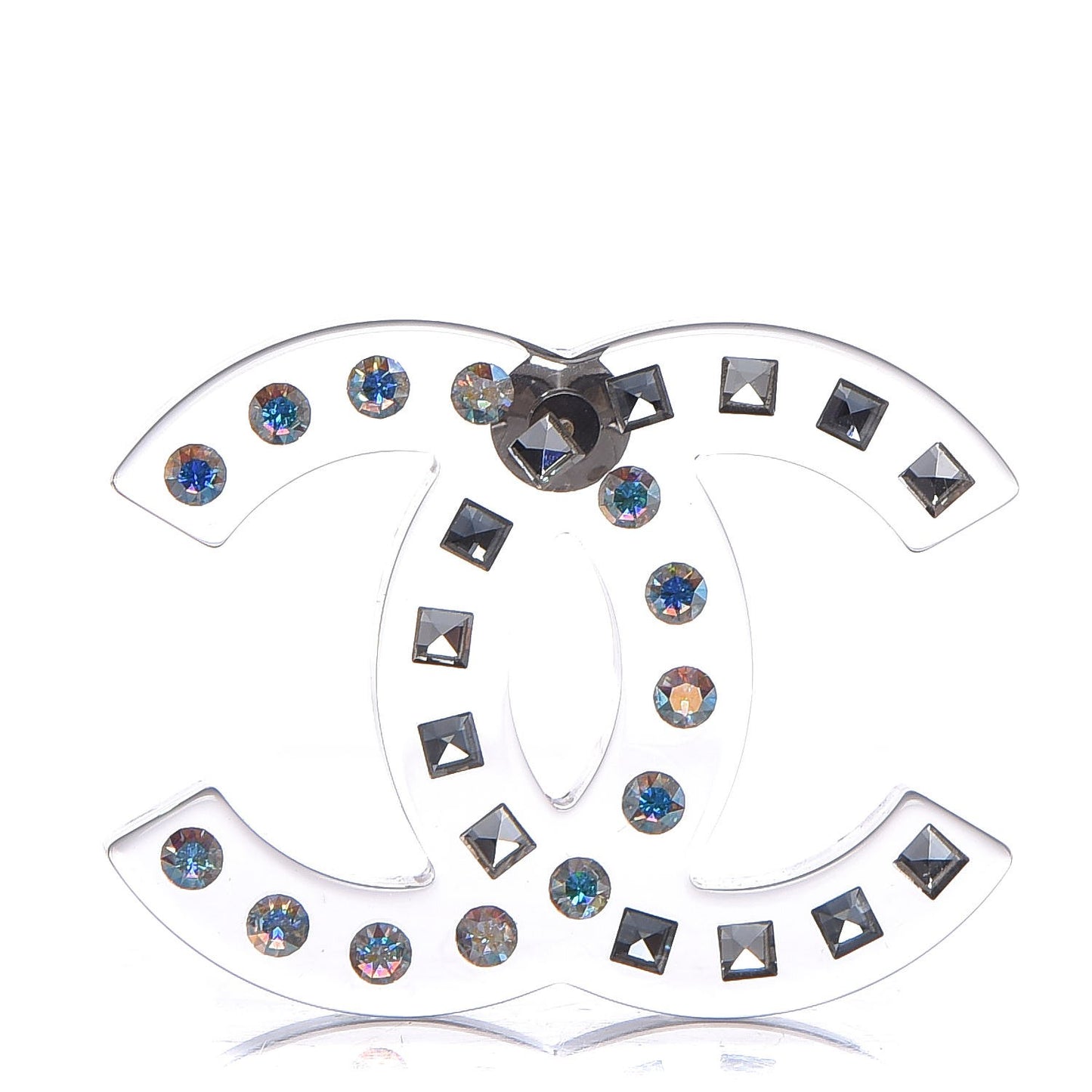 Resin Crystal Large CC Brooch Transparent Silver