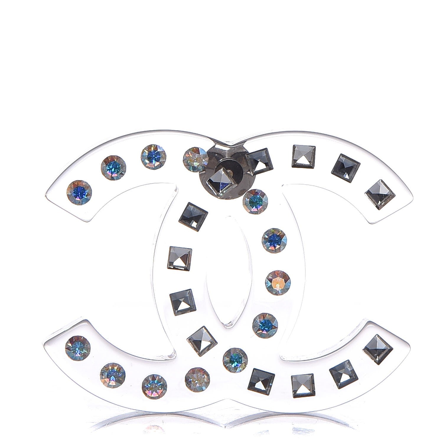 Chanel Resin Crystal Large CC Brooch Transparent Silver 1 of 5