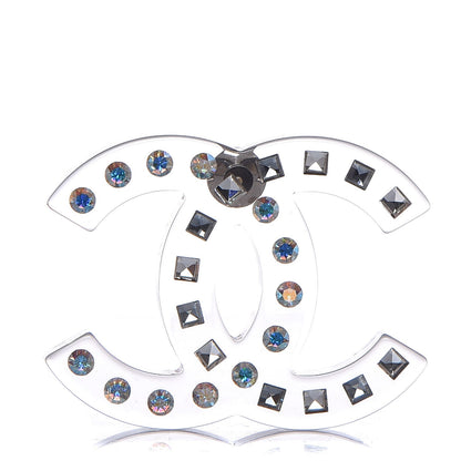 Chanel Resin Crystal Large CC Brooch Transparent Silver 1 of 5
