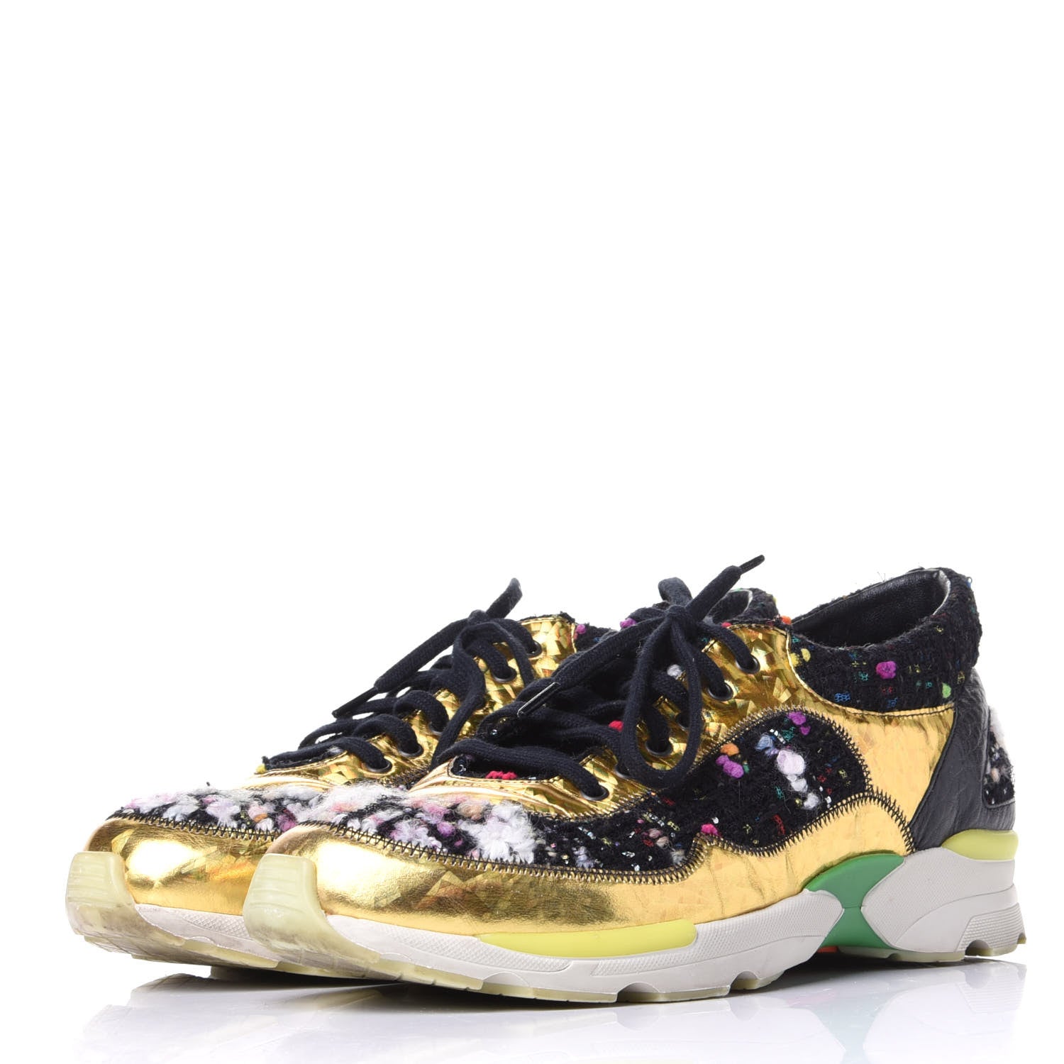 Chanel Tweed Lambskin Runway Sneakers 38 Black Multicolor 3 of 10