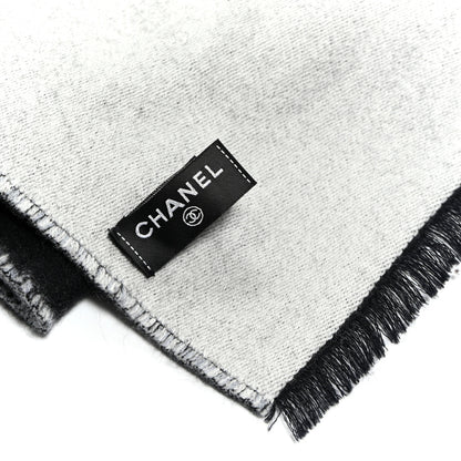 Chanel Cashmere Silk Wool CC Stole Black Light Gray White 6 of 8