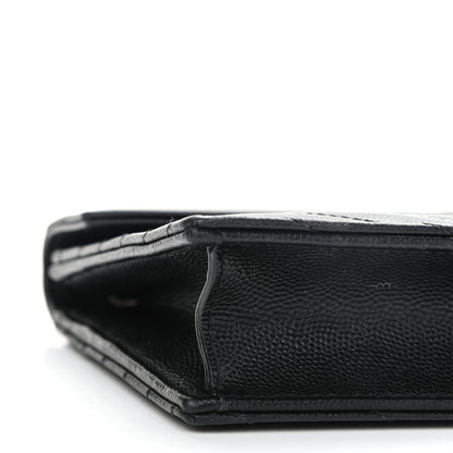 Saint Laurent Grain De Poudre Matelasse Chevron Monogram Envelope Chain Wallet Black 7 of 8