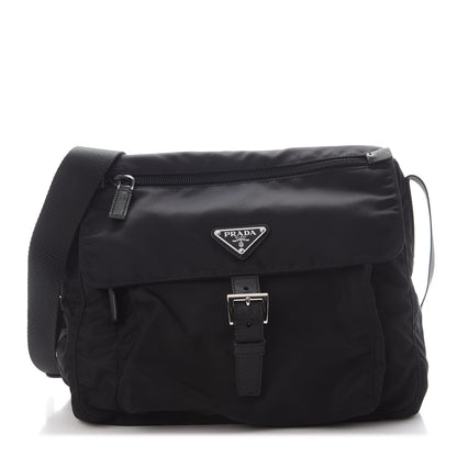 Prada Nylon Vela Saffiano Single Buckle Messenger Shoulder Bag Black 1 of 9