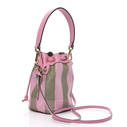 Fendi Raffia Vitello Seta F is Fendi Pequin Gingham Woven Mini Mon Tresor Bucket Bag Military Rosa Lollypop 3 of 9