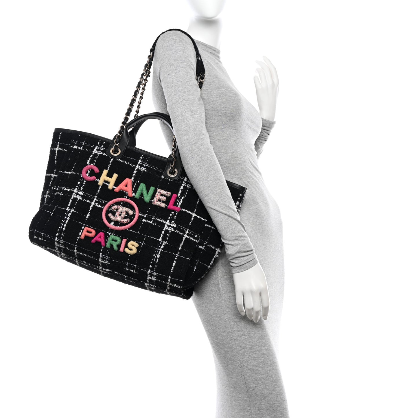 Tweed Medium Deauville Tote Black White Multicolor