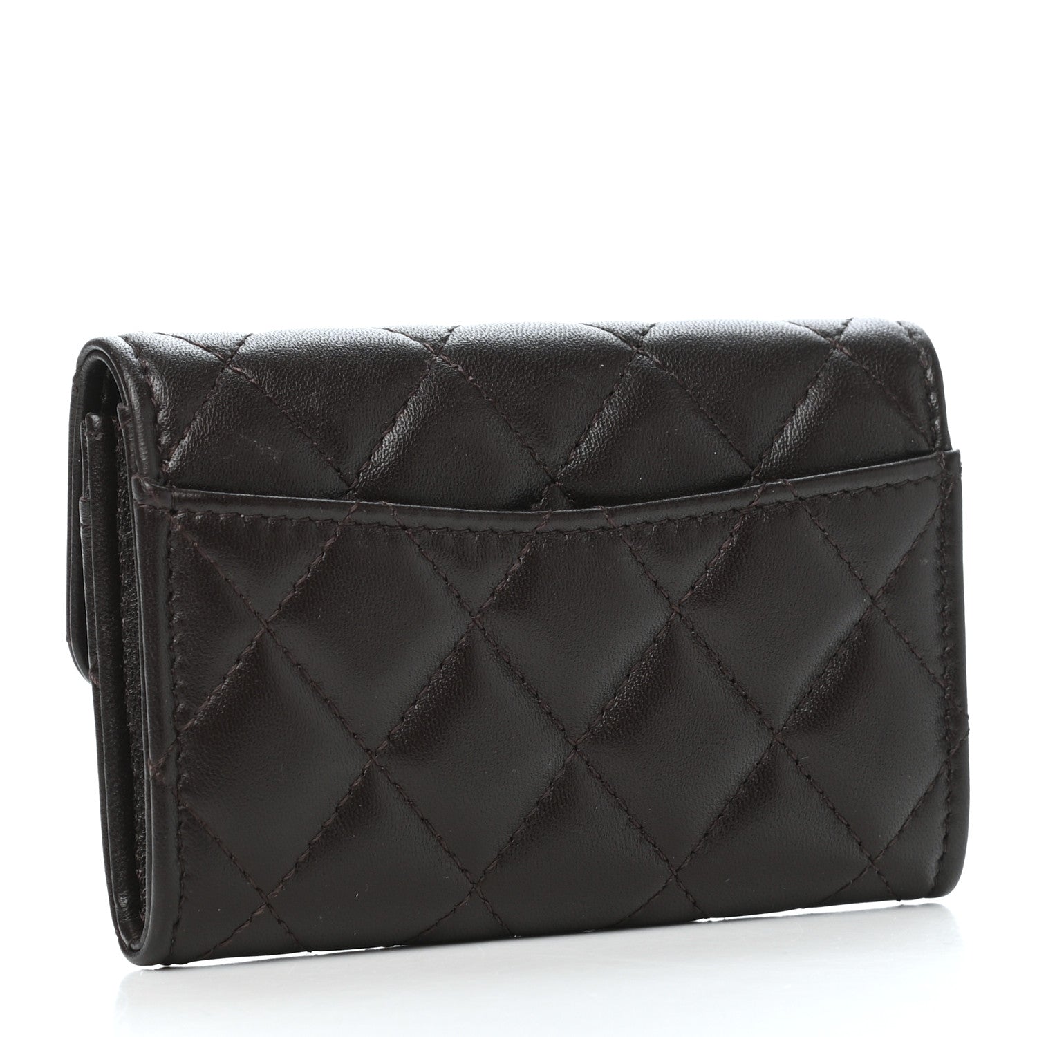Chanel Lambskin Quilted Flap Card Holder Wallet Dark Brown 3 of 9