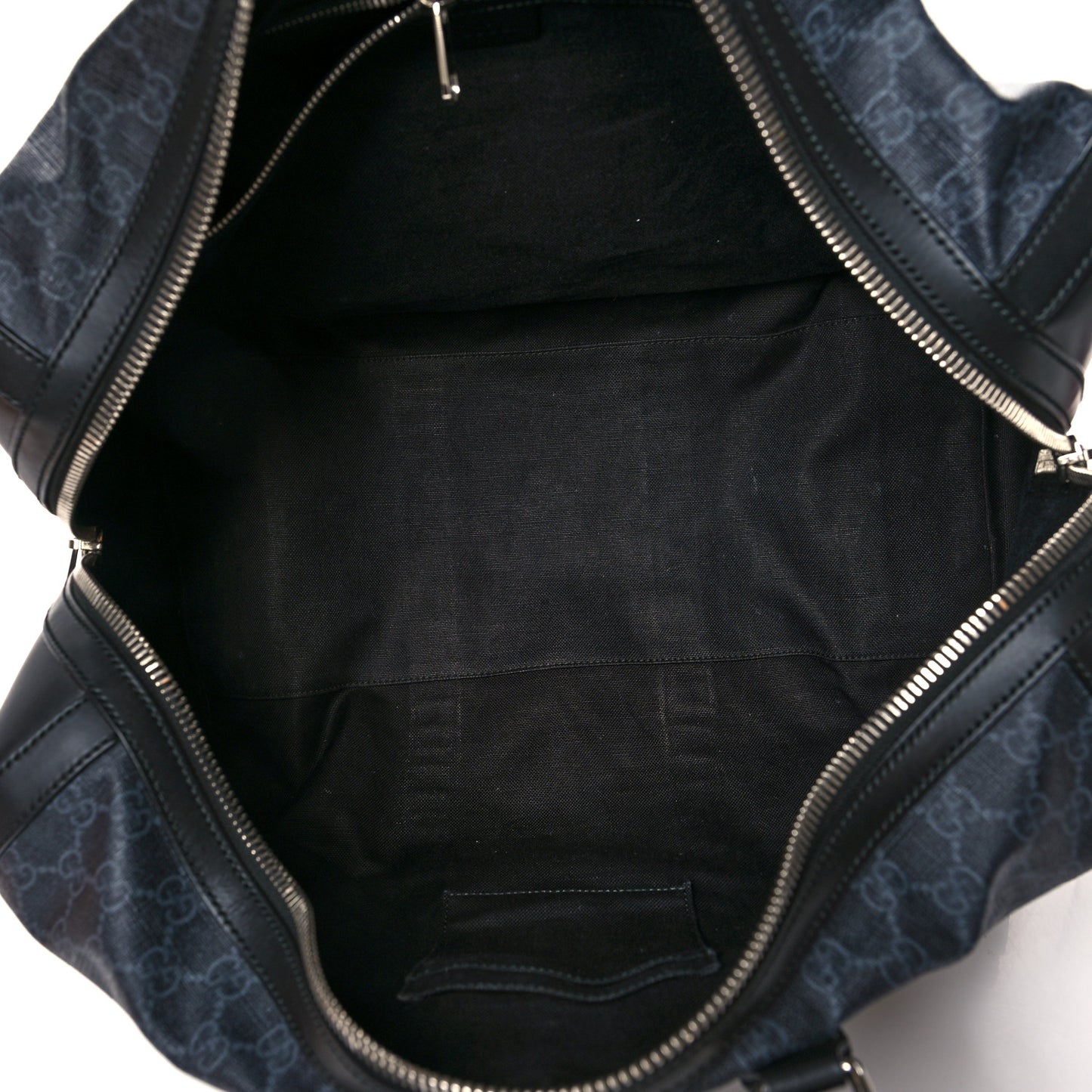 Soft GG Supreme Monogram Appia Calfskin Web Medium Carry On Duffle Bag Black Grey