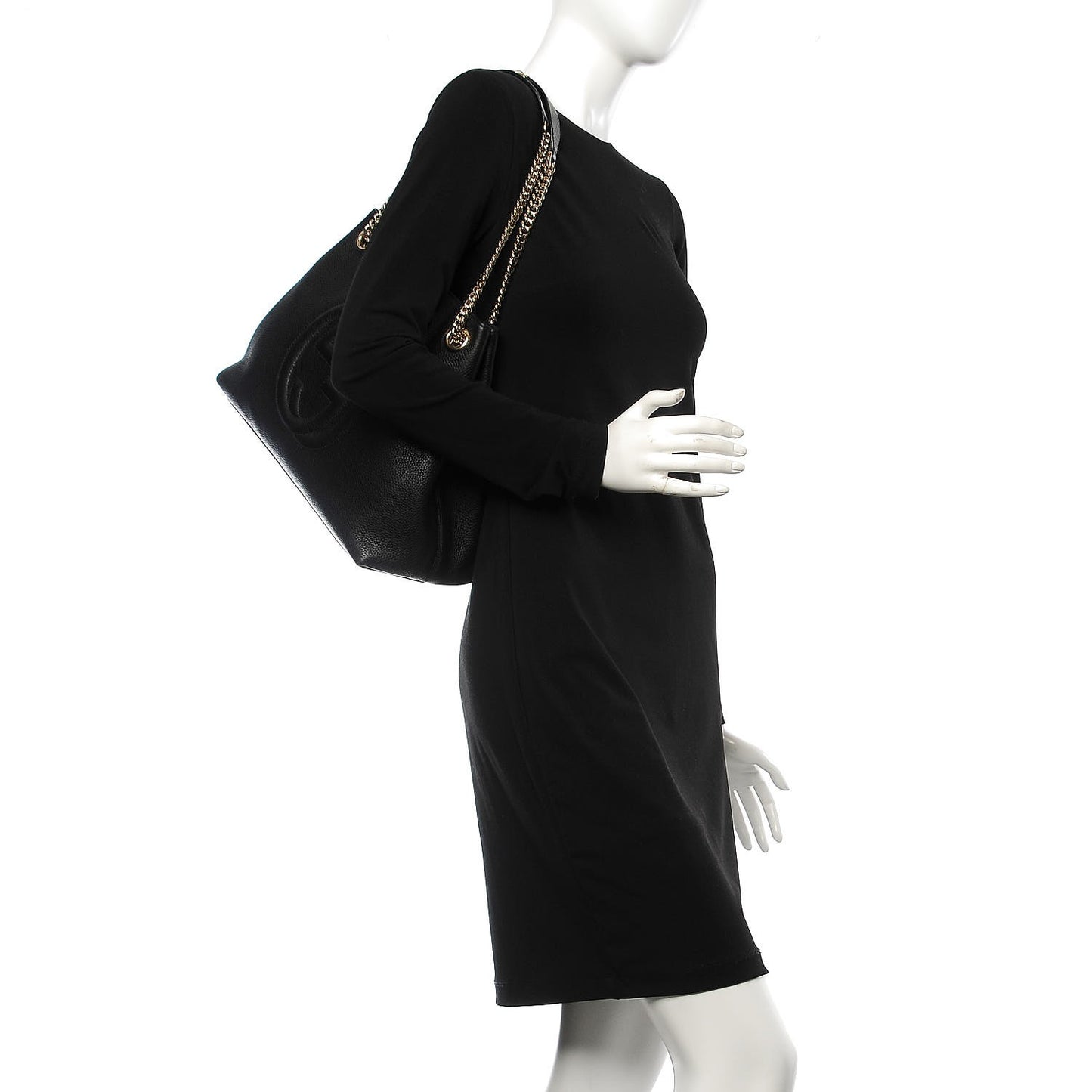 Pebbled Calfskin Medium Soho Chain Shoulder Bag Black