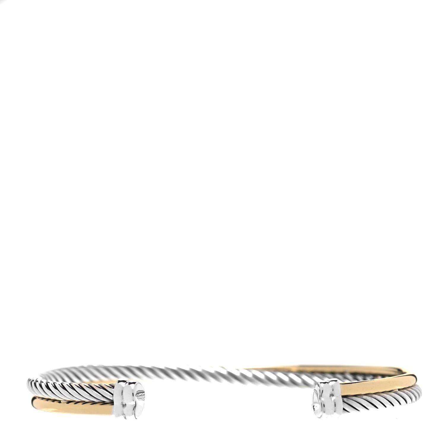 David Yurman Sterling Silver 18K Yellow Gold 3mm Crossover Cuff Bracelet 3 of 4