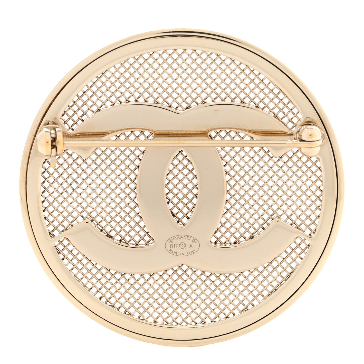 Mesh Circle CC Brooch Gold