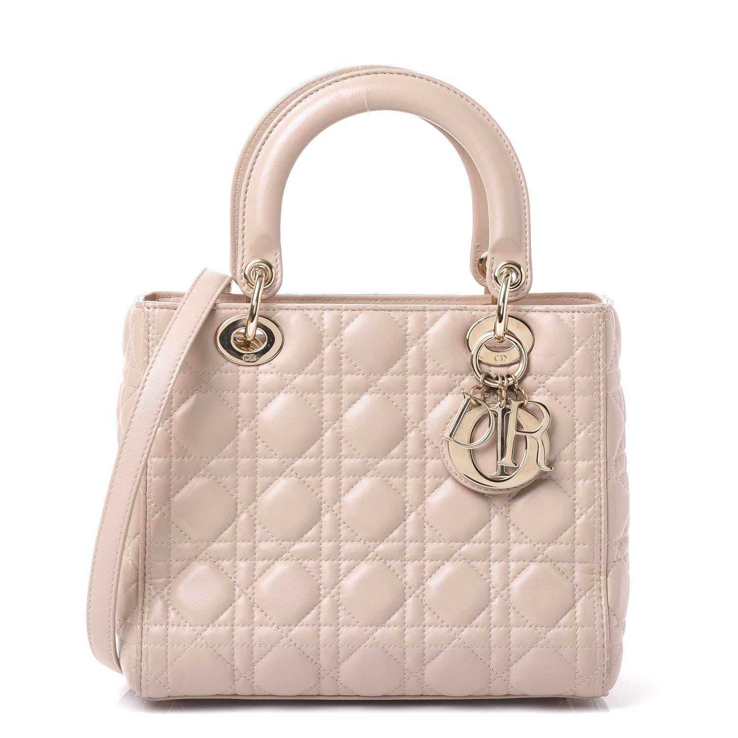 Christian Dior Lambskin Cannage Medium Lady Dior Beige 1 of 12