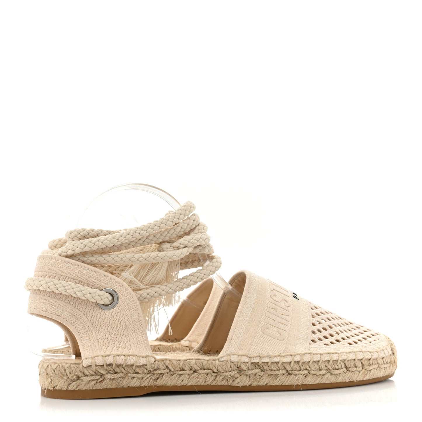 Canvas Embroidered Granville Ankle Tie Espadrilles Flats 40.5 Cream