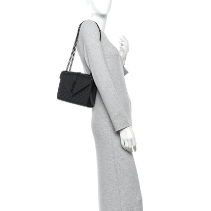 Saint Laurent Grain De Poudre Textured Mixed Matelasse Triquilt Medium Monogram Monochrome Satchel Black 2 of 13