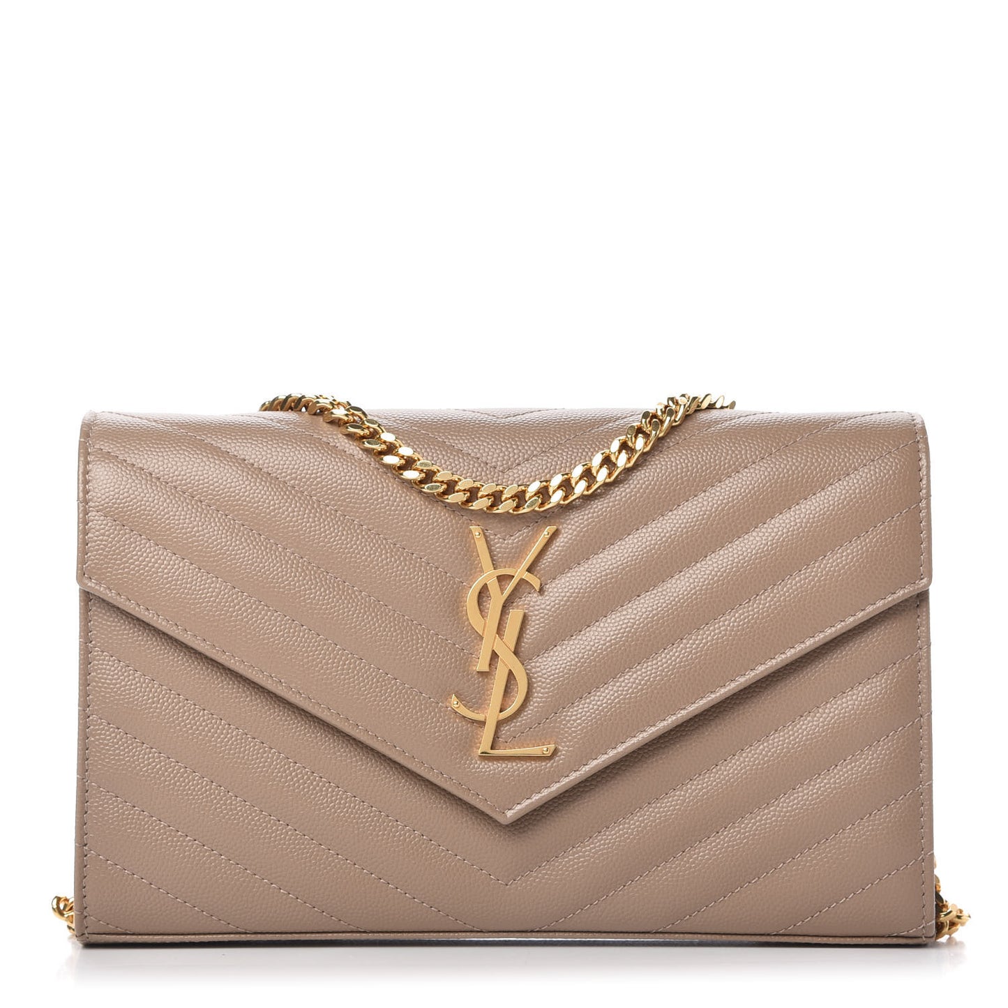 Grain De Poudre Matelasse Chevron Monogram Chain Wallet Light Taupe
