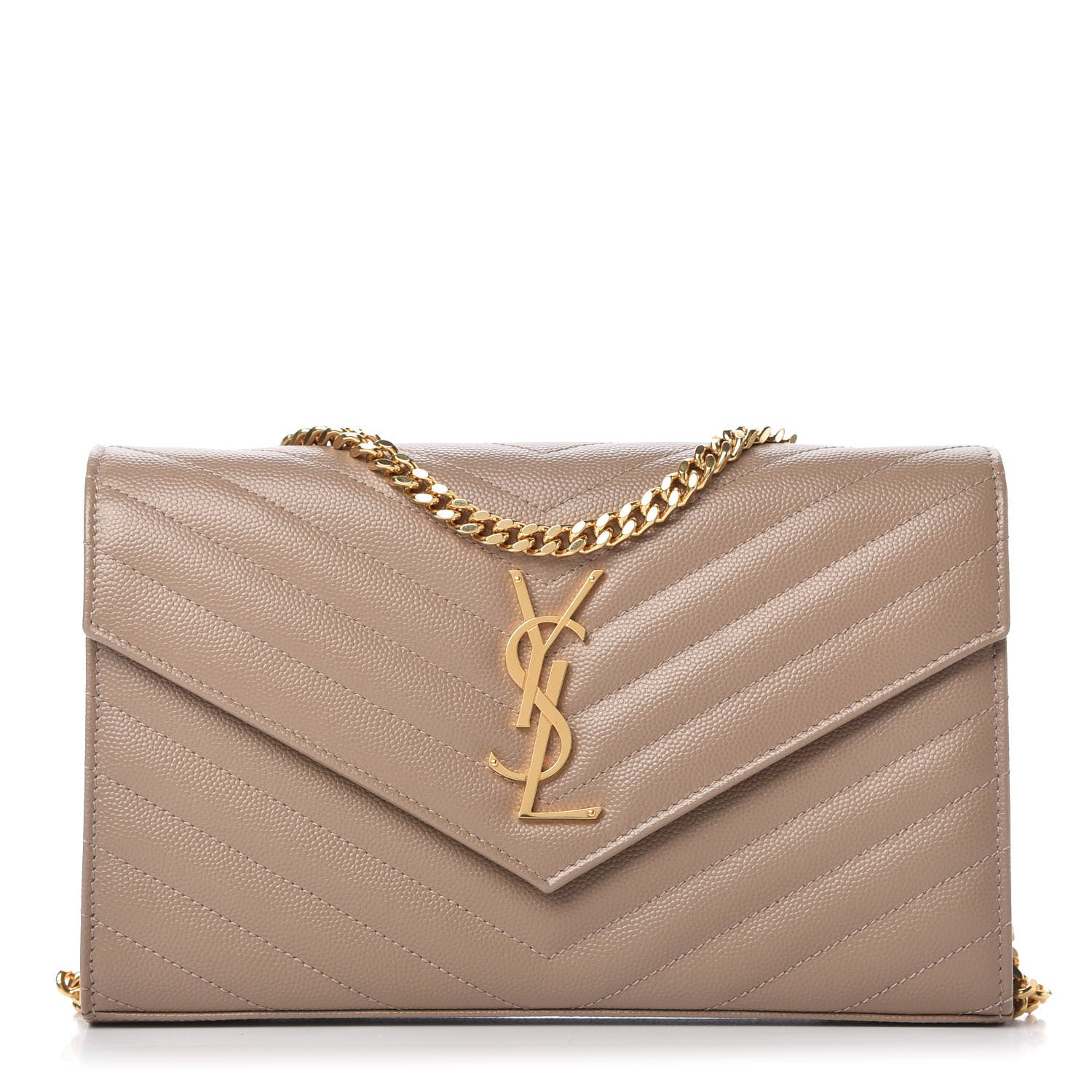 Saint Laurent Grain De Poudre Matelasse Chevron Monogram Chain Wallet Light Taupe 1 of 10
