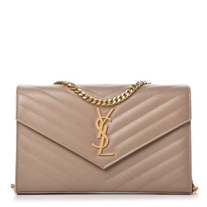 Saint Laurent Grain De Poudre Matelasse Chevron Monogram Chain Wallet Light Taupe 1 of 10