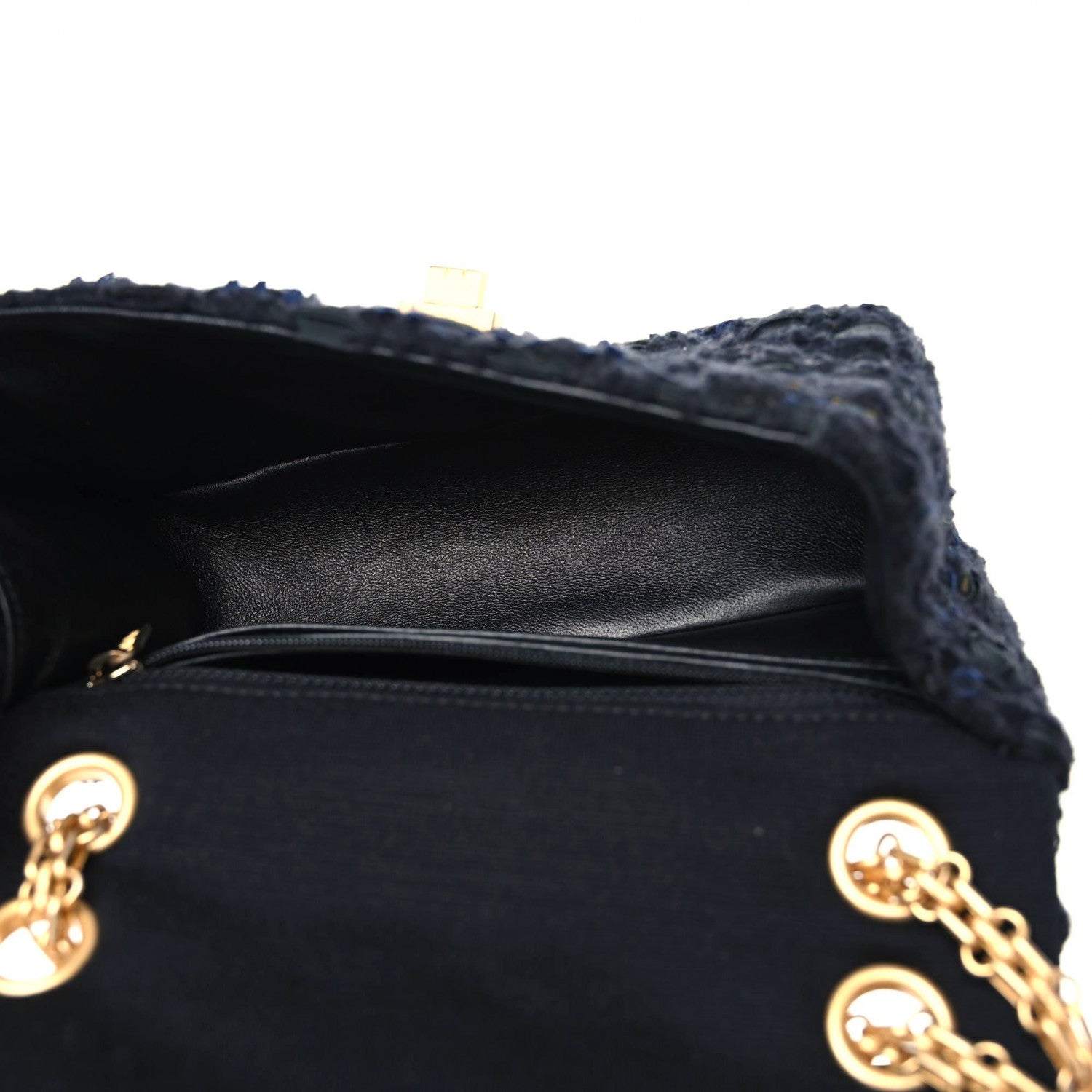 Chanel Tweed Quilted Mini 2.55 Reissue Flap Black Gold Navy 5 of 10