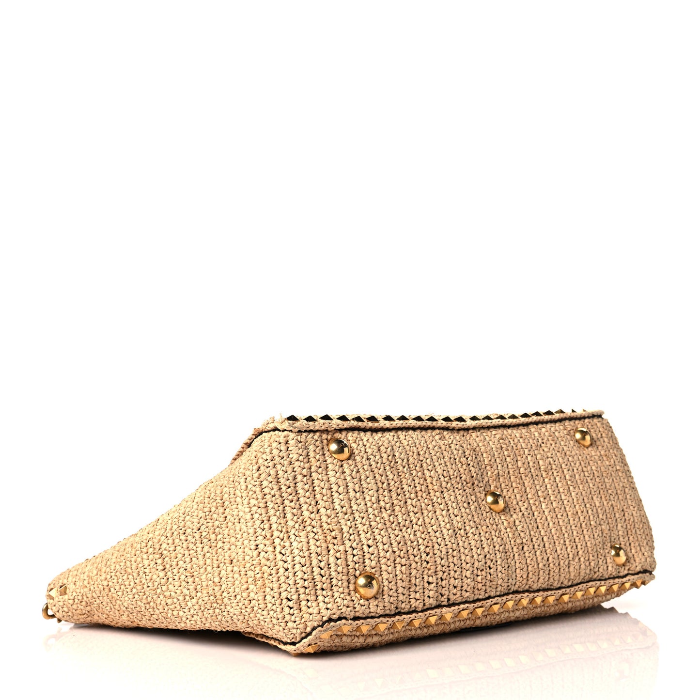 Raffia Calfskin Rockstud Tote Naturale Saddle Brown