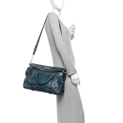 Miu Miu Vitello Lux Medium Bow Bag Blue 2 of 14
