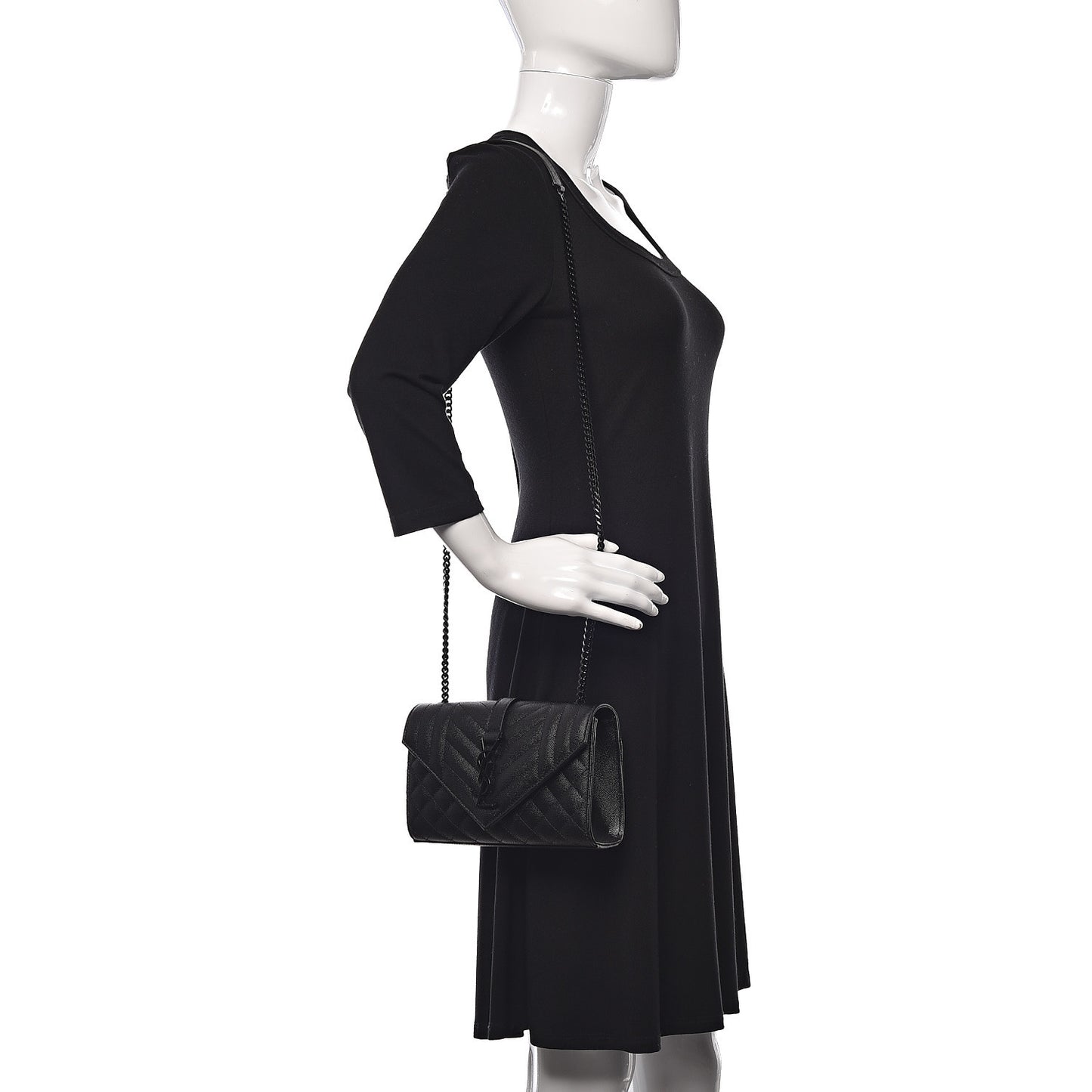 Grain De Poudre Textured Mixed Matelasse Triquilt Small Monogram Satchel Black