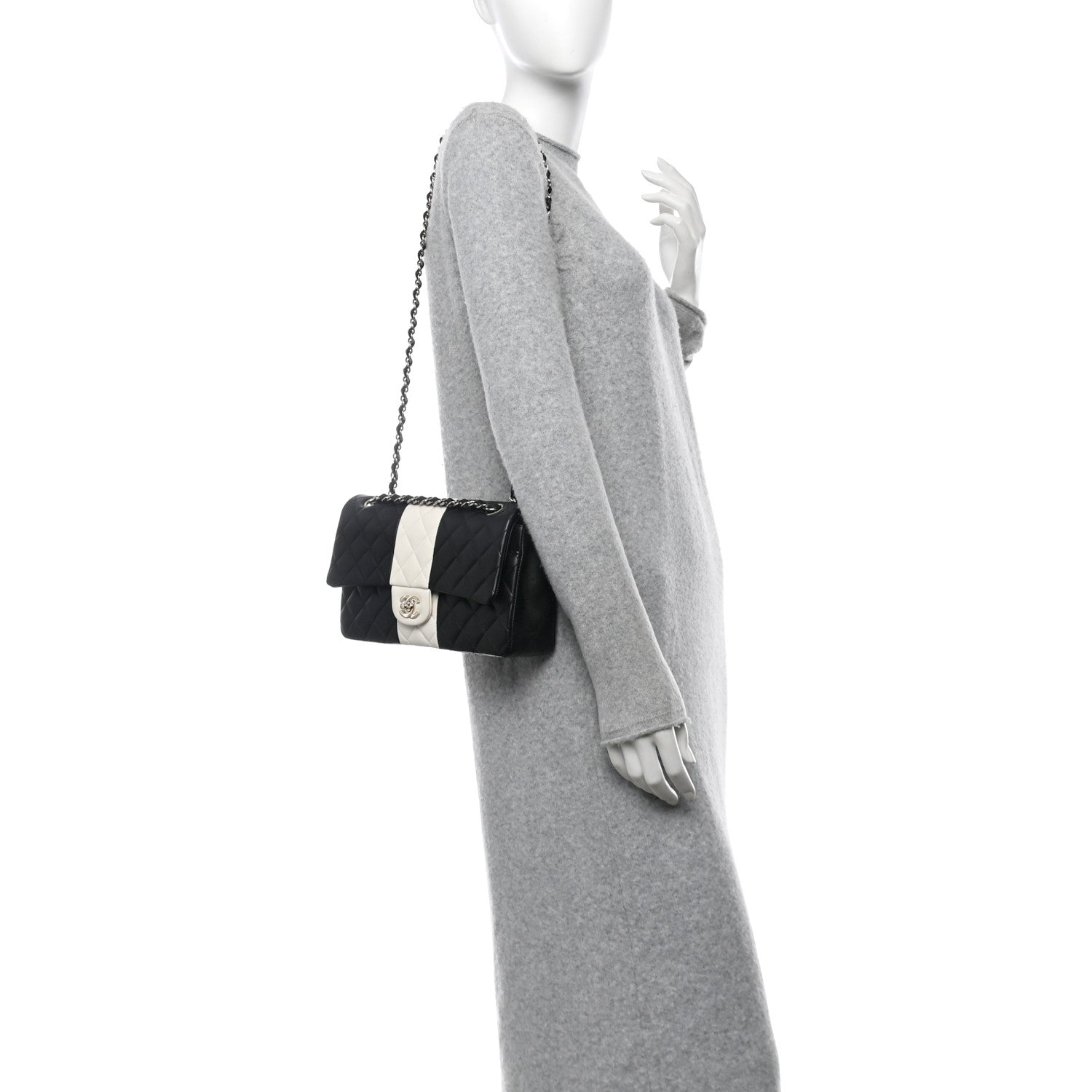 Chanel Lambskin Quilted Medium Double Flap Black White 2 of 10