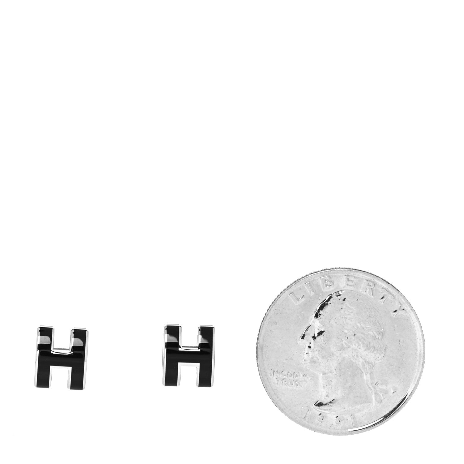 Hermes Palladium Lacquered Mini Pop H Earrings Black 2 of 5