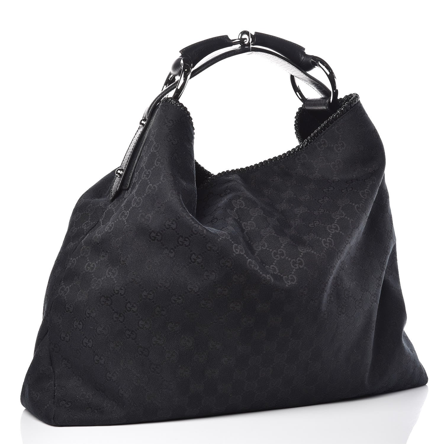 Gucci Monogram Large Horsebit Chain Hobo Black 3 of 9
