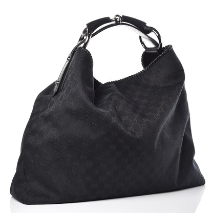 Gucci Monogram Large Horsebit Chain Hobo Black 3 of 9
