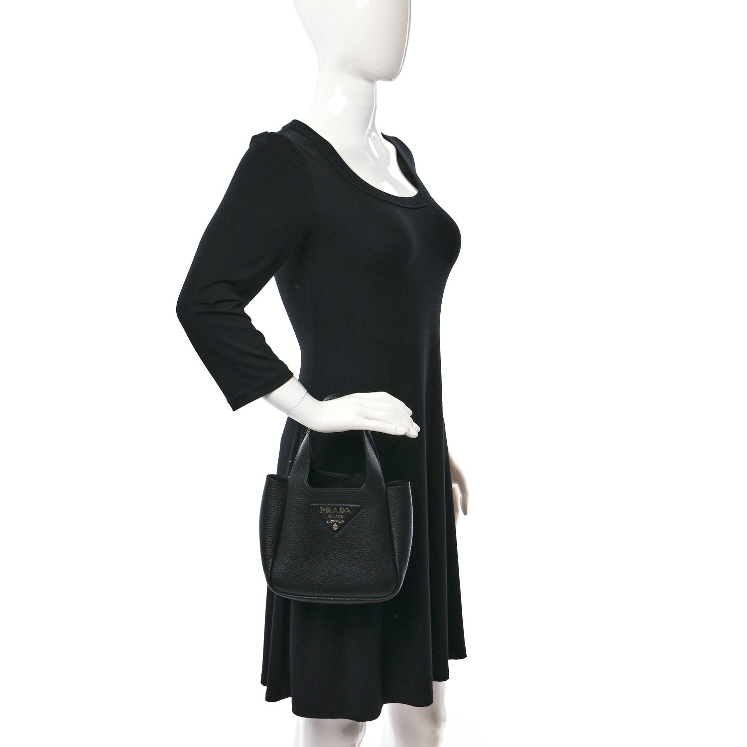 Prada Vitello Daino Soft Mini Dynamique Tote Black 2 of 7