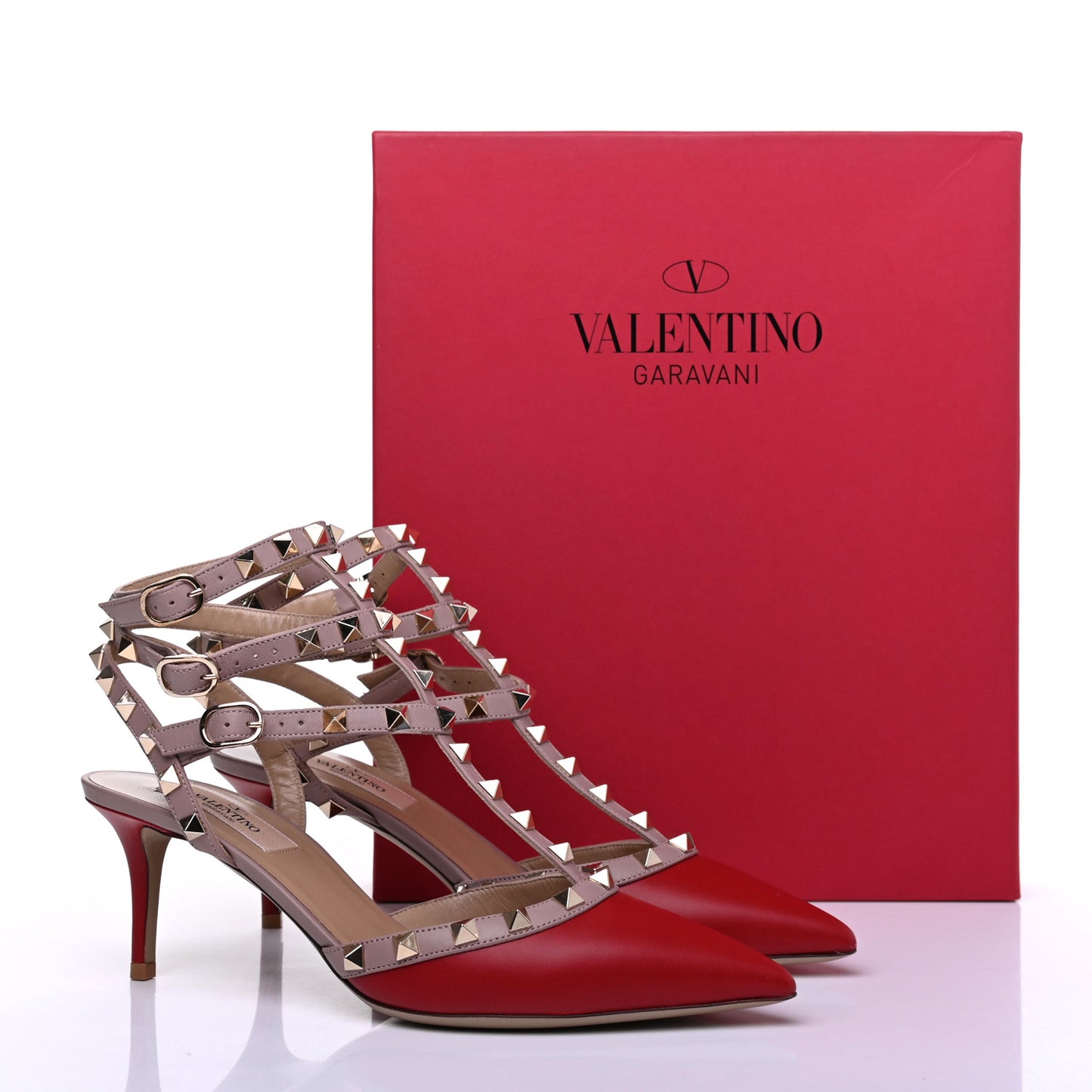 Nappa Rockstud Ankle Strap 65mm Pumps 38.5 Rosso Valentino Poudre