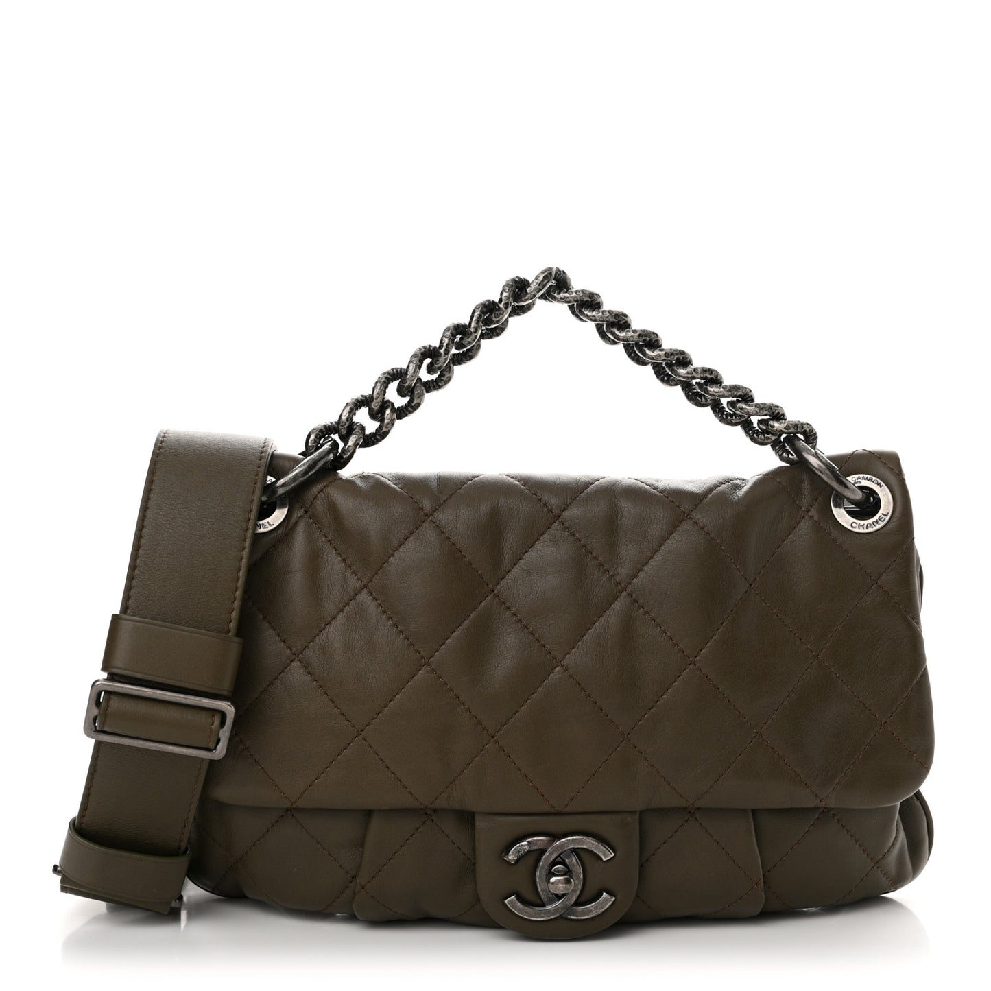 Calfskin Coco Pleats Messenger Flap Beige Taupe