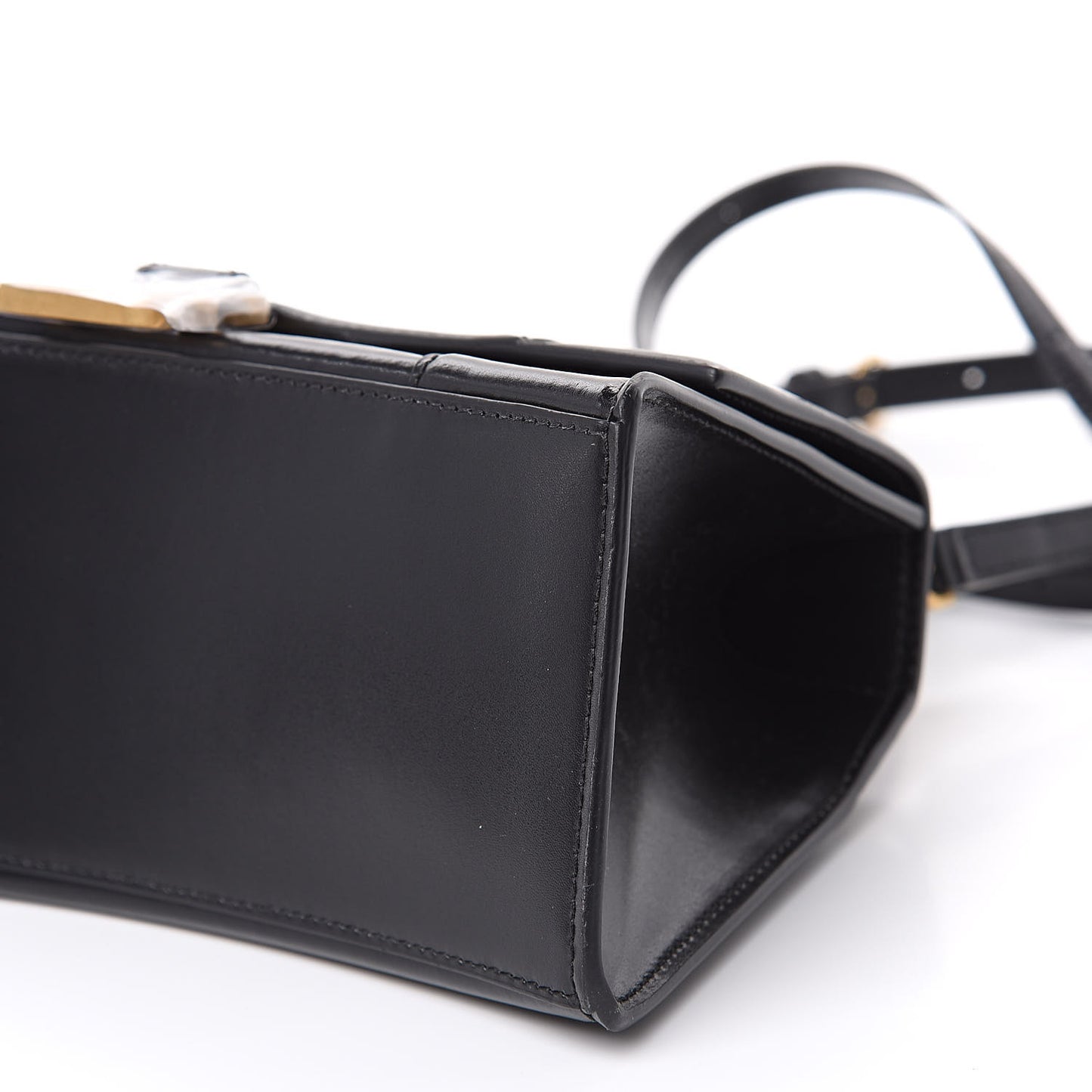 Shiny Box Calfskin Small Hourglass Top Handle Bag Black