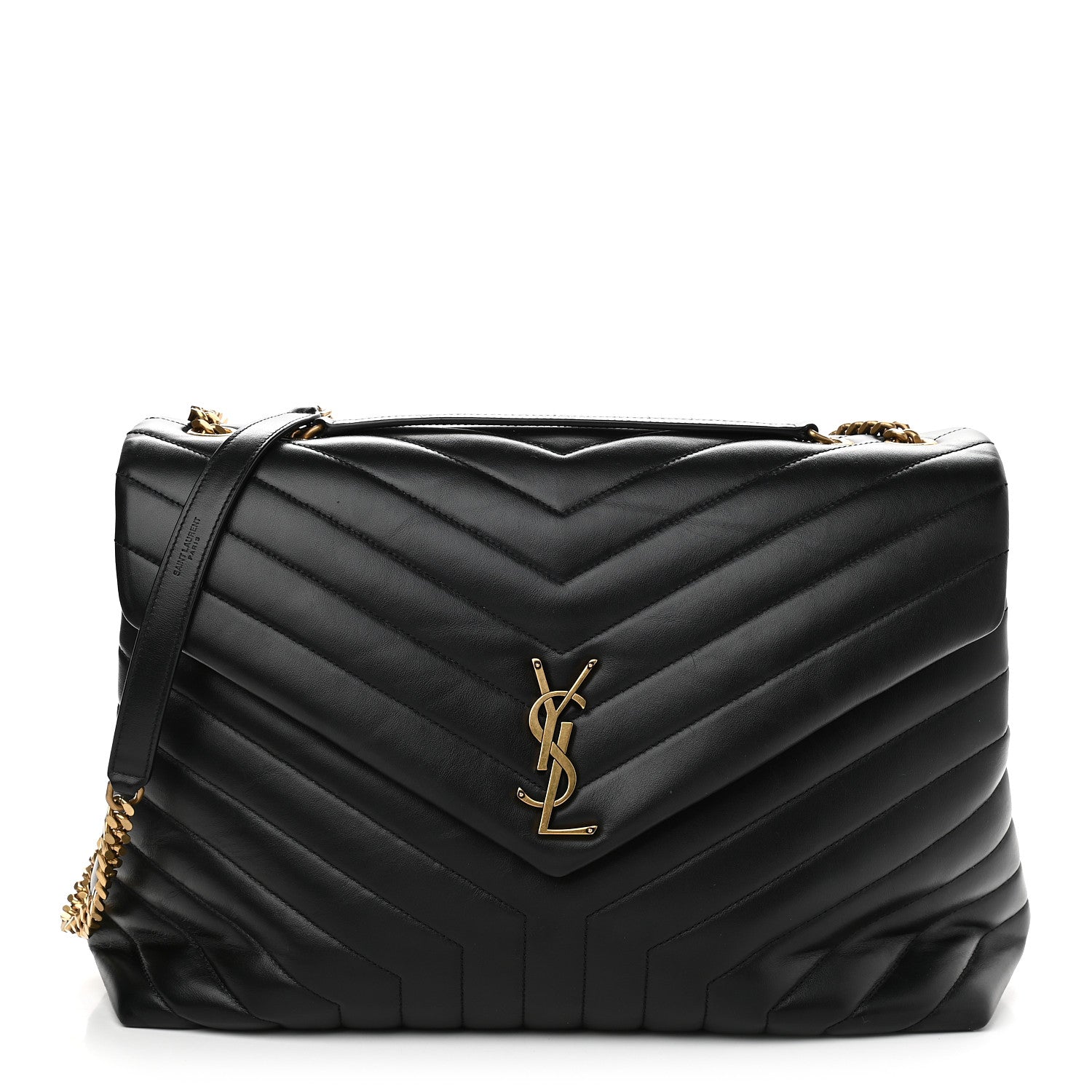 Saint Laurent Calfskin Y Quilted Monogram Large Loulou Chain Satchel Black 1 of 11