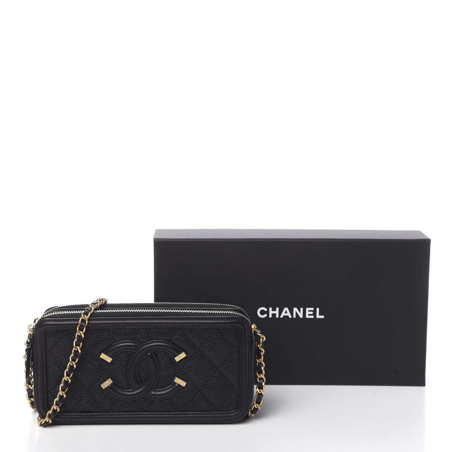 Caviar Quilted CC Filigree Clutch With Chain Black
