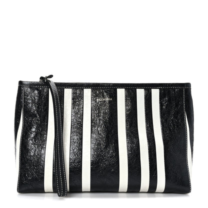 Balenciaga Agneau Arena Striped Patchwork Large Barbes Z Pouch with Handle Black White 1 of 8