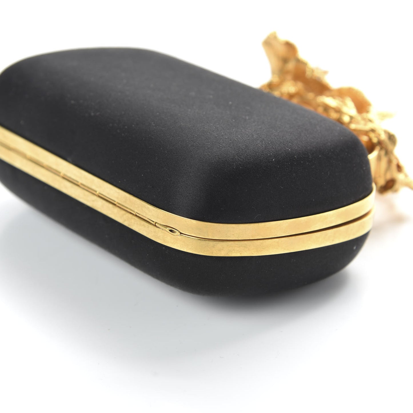 Satin Floral Knuckle Duster Box Clutch Black