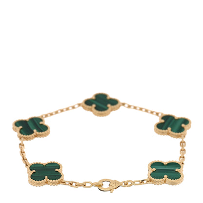 Van Cleef & Arpels 18K Yellow Gold Malachite 5 Motifs Vintage Alhambra Bracelet 2 of 3