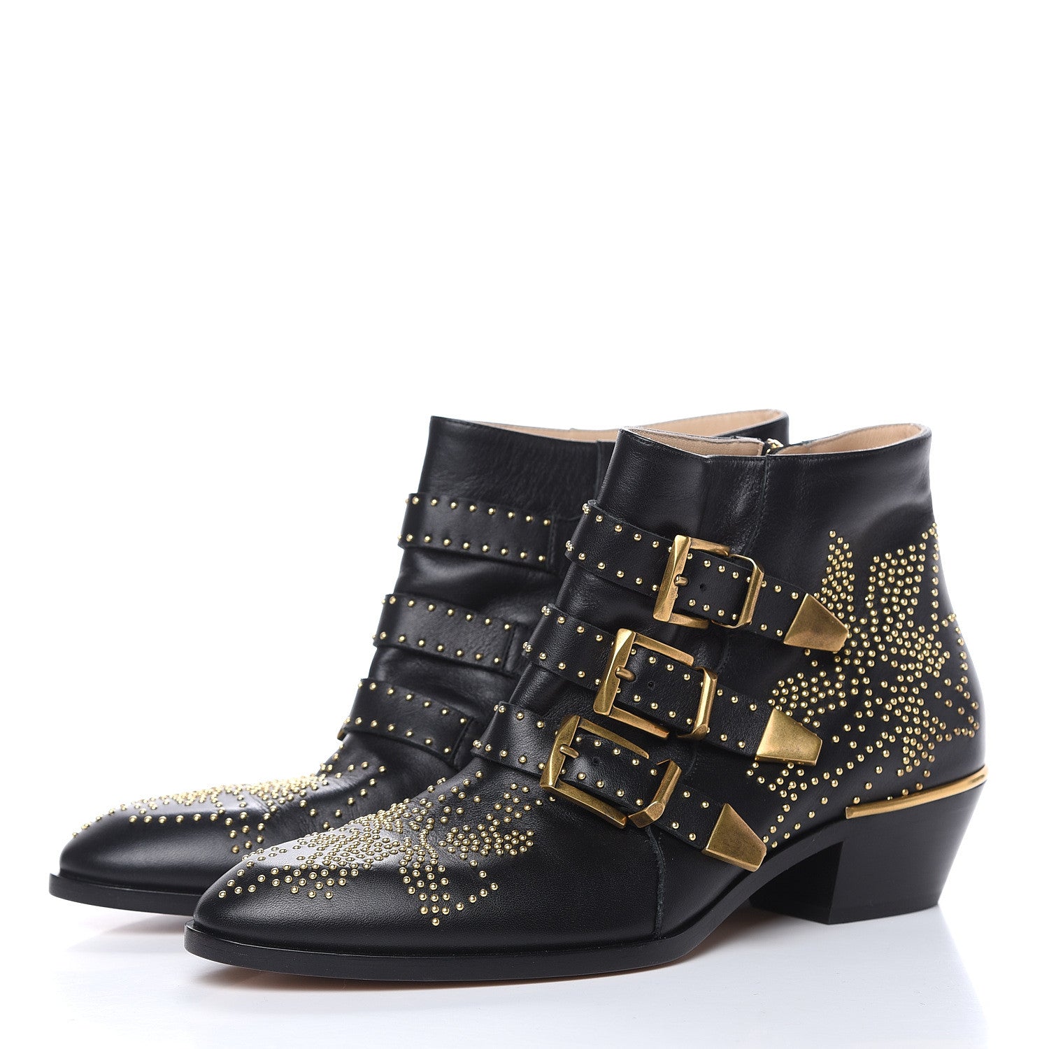 Chloe Nappa Sheepskin Studded Susanna Ankle Boots 39.5 Black 3 of 9