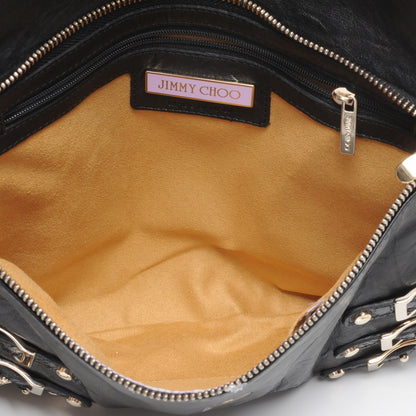 Jimmy Choo Biker Leather Elaphe Snakeskin Brix Convertible Clutch Black 6 of 8