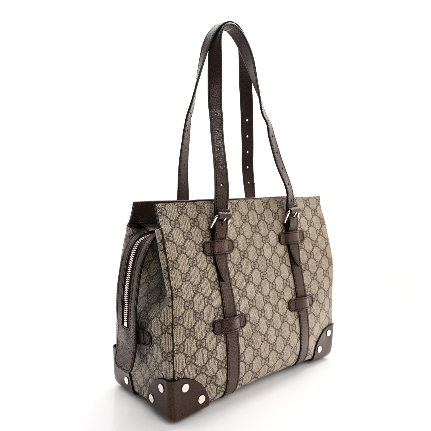 Gucci GG Supreme Monogram Textured Dollar Calfskin Small Detail Tote Beige Ebony New Acero 3 of 14