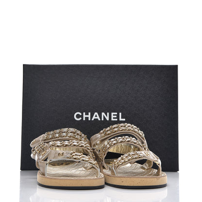 Chanel Metallized Goatskin Chain Flat Sandals 38 Gold 8 of 8